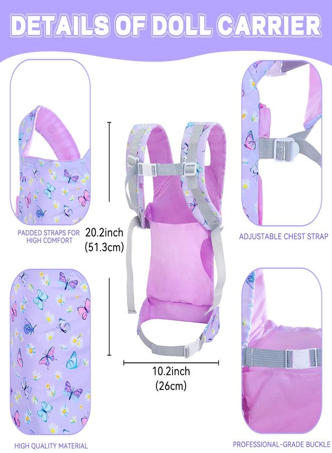 18INDC Baby Doll Carrier with Doll Accessories Doll Carrier for Kids, Reborn Doll Baby Carrier with Adjustable Straps for 16-22 Inch Baby Doll with Accessories, Purple - Image 5